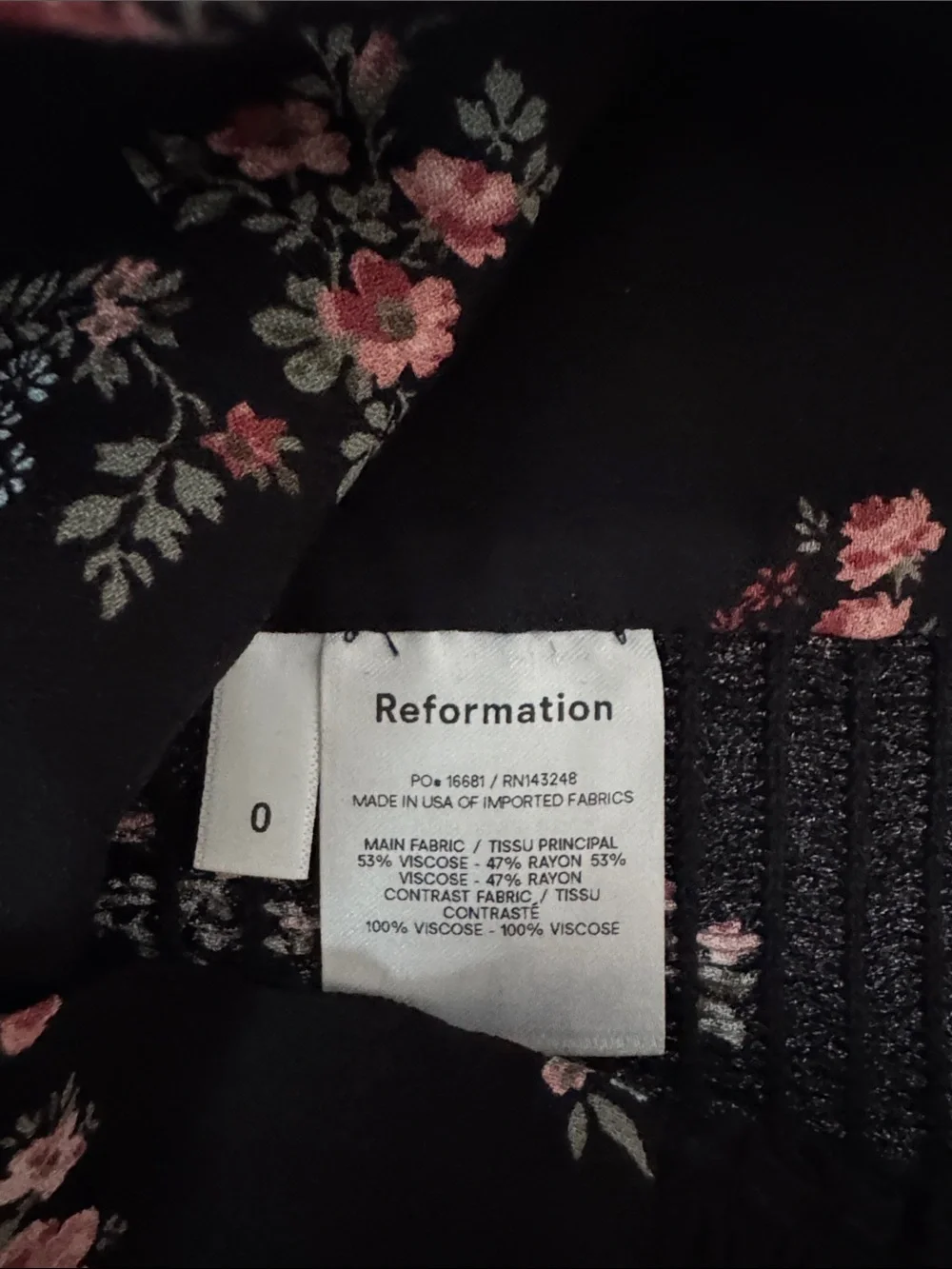 Reformation Floral Off-Shoulder Black Peasant Top
